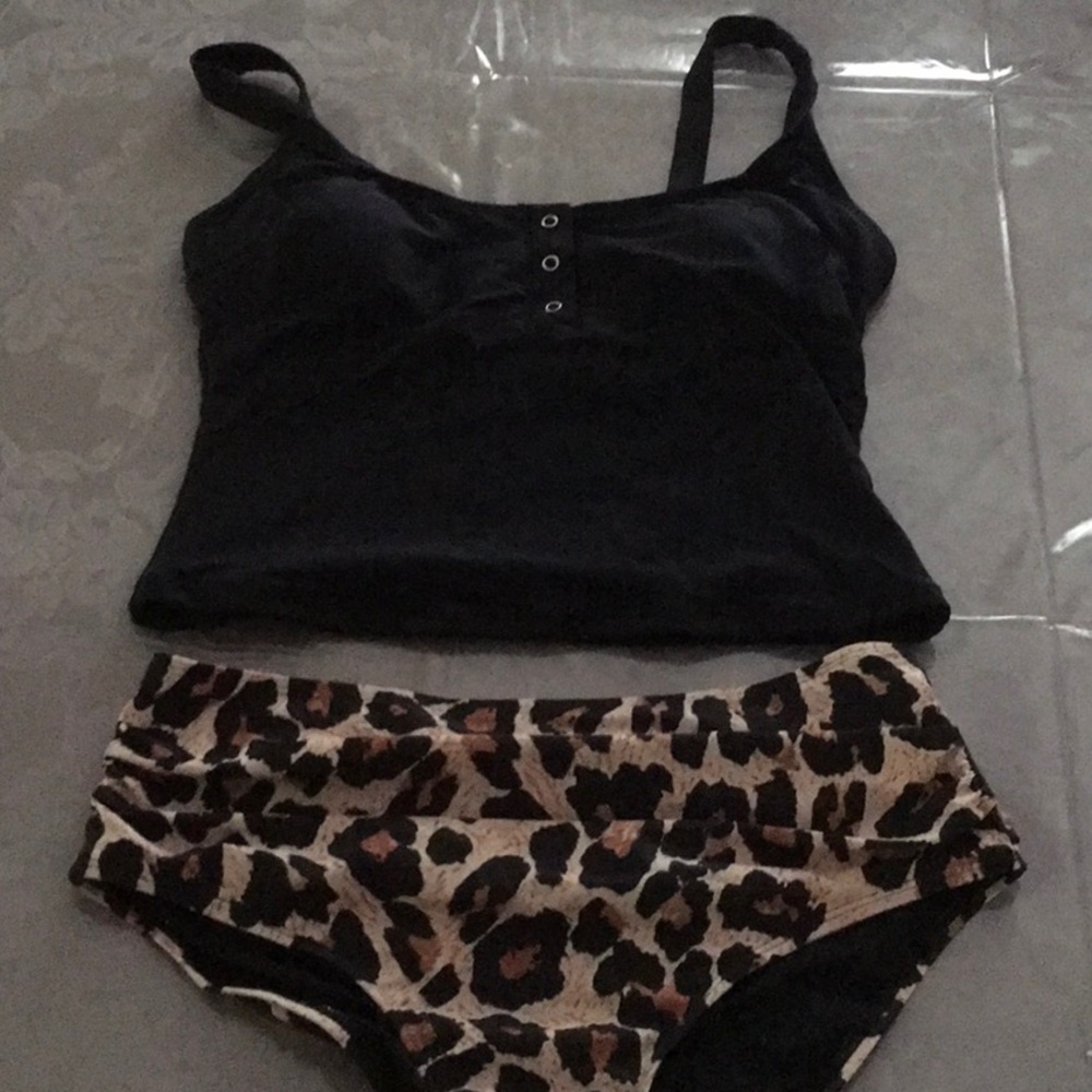 Black and Leopard Print Women's swim Set